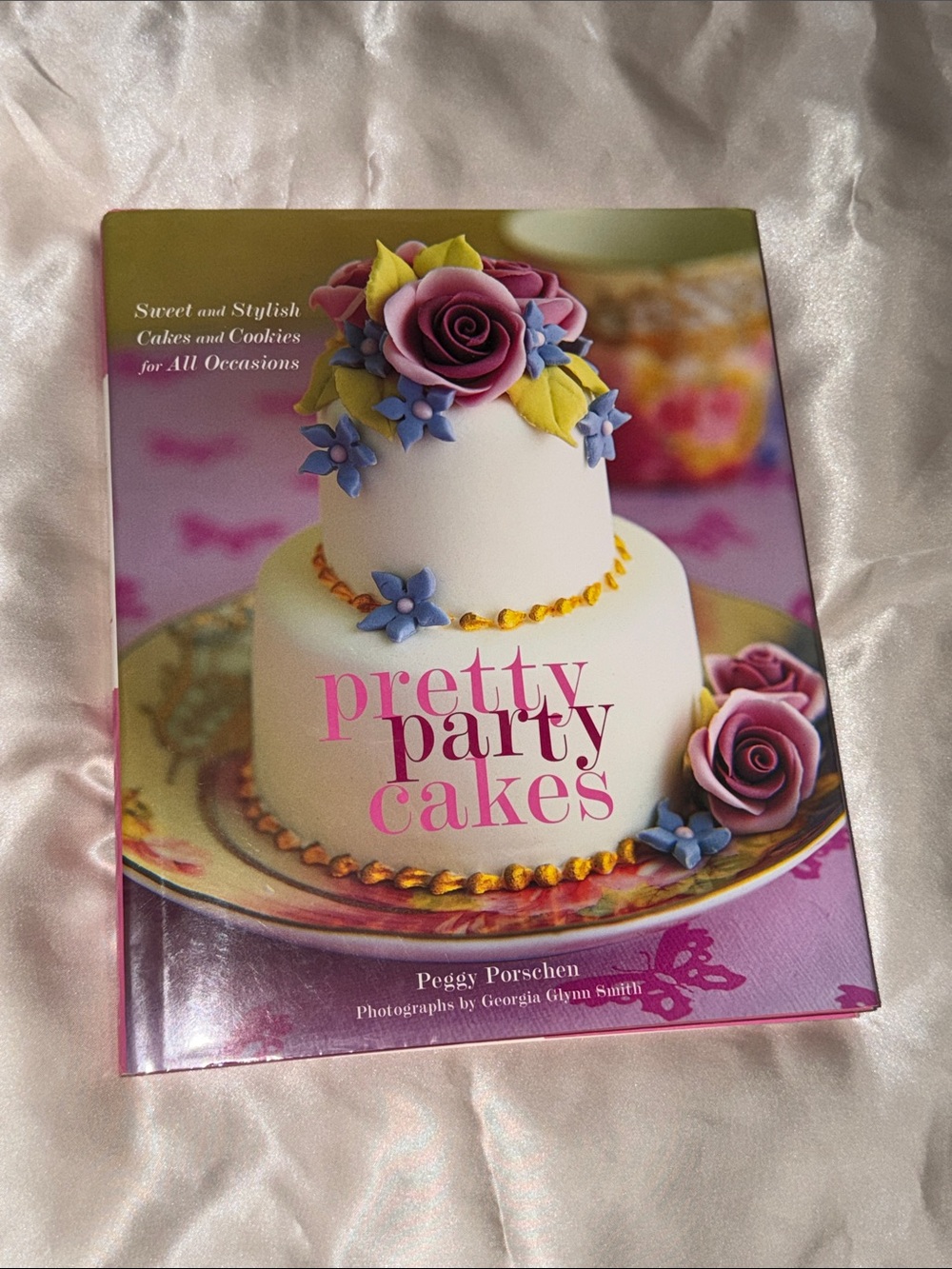 Pretty Party Cakes Book - White Cake with Pink and Purple Decorations